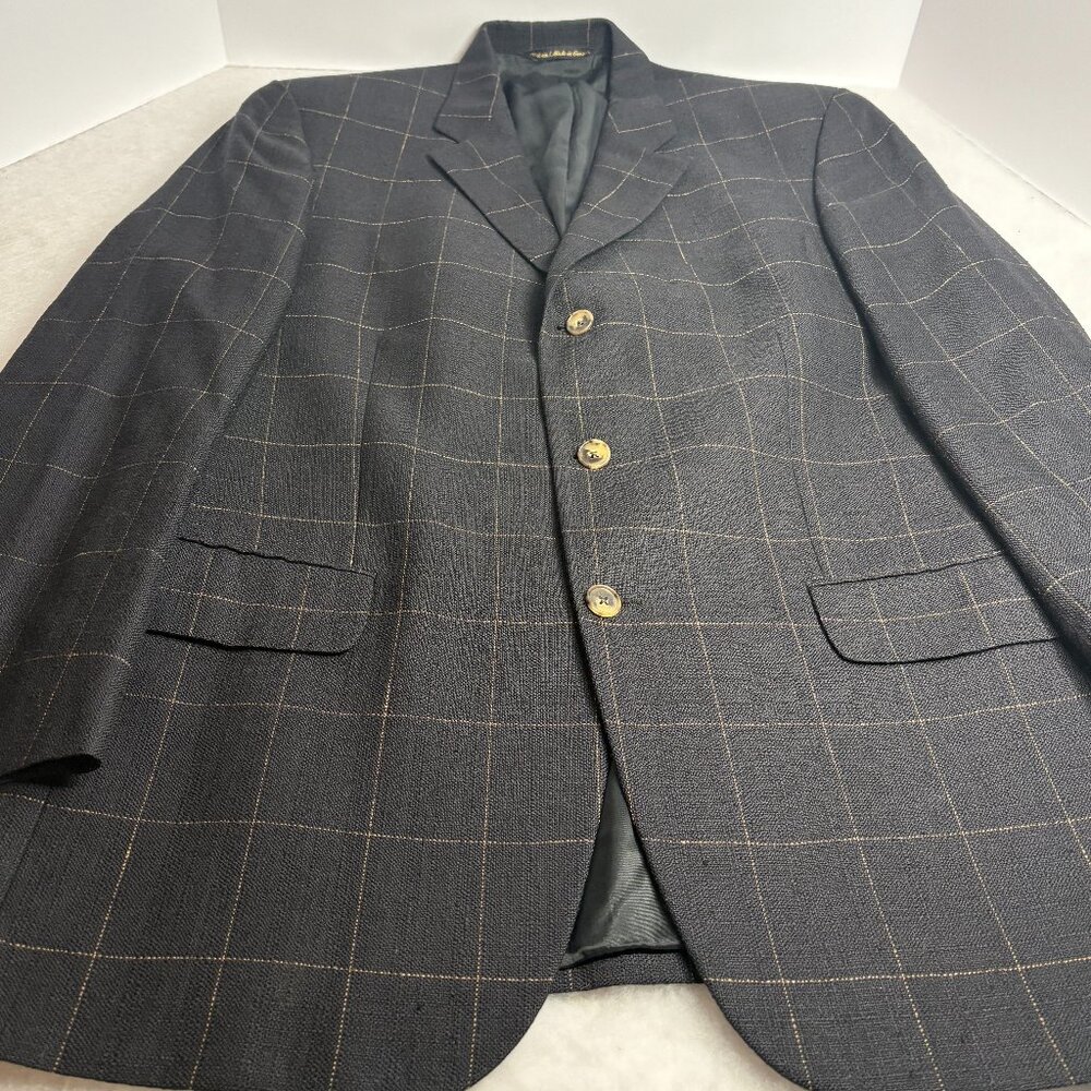 Jack Victor Black Windowpane Wool Silk Blazer Sport Coat Men's 43 Academia.